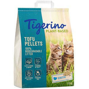 4.6kg Tofu - Sensitive, sans parfum Plant-Based Tigerino Litière pour chat à prix mini !Vendu parzooplus