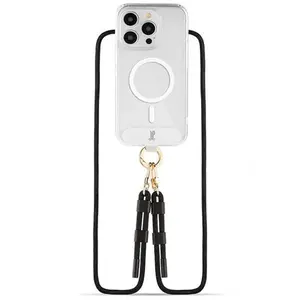 Just Elegance Coque de protection pour téléphone portable - Compatible avec MagSafe iPhone 15 Pro Max - Design 2024 - Avec cordon amovible - Transparent/transparent
