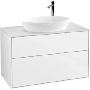 V&B Meuble sous lavabo Finion 100x60,3 cm, plan de travail blanc, laqu...