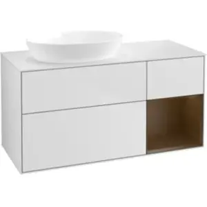 V&B Meuble sous lavabo Finion 120 cm, placage blanc, tiroir noyer vern...