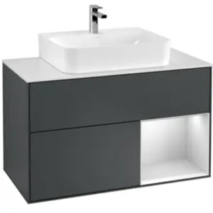 V&B Meuble sous lavabo Éclairage mural Finion 100, blanc mat, laqué ro...