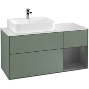 V&B Meuble sous-lavabo Finion 120 cm, blanc mat, poignée argent mat, o...