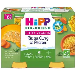 Hipp Bio P'tits Veggies Pot Riz au Curry et Potiron +6m 2 x 190g