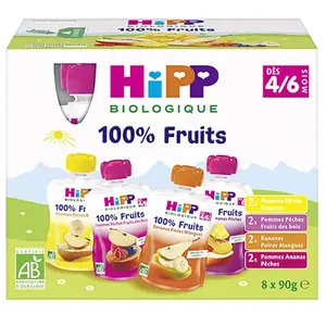 Hipp Bio 100% Fruits Gourde Multipack 4 variétés +4m 8 x 90gVendu paratida-santediscount