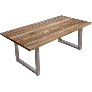 Sit Garden - Table avec plateau en manguier plateau naturel cadre argent antique - 220x100x77 cm OS pas cher