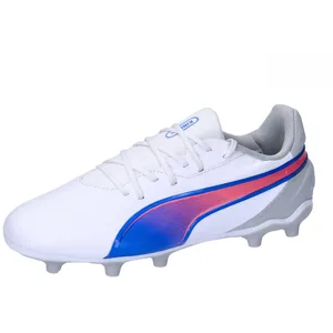 PUMA Mixte King Match FG/AG Jr Soccer Shoe, White-Bluemazing-Flat Light Gray, 34.5 EU