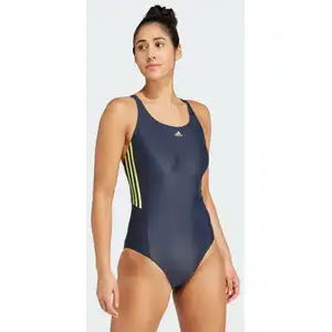 adidas Femme Mid 3-Stripes Swimsuit, Legend Ink/Pulse Lime, 38 pas cher