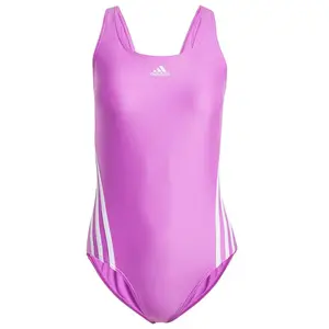 Maillot de bain adidas 3-Stripes rose chewing-gum blanc femme - 34 pas cher