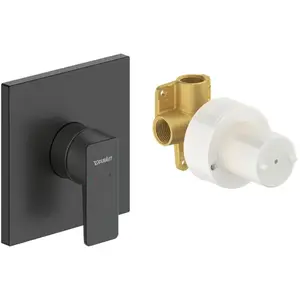 DURAVIT - Robinet mitigeur de douche carré encastrée, noir mat + Corps d'encastrement - sans inverseur - 13x7,6x13cm - Manhattan Noir mat pas cher
