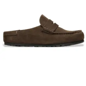 Birkenstock pour homme. 1031605 Sabots Naples en cuir enveloppé marron (46), Plat, Aucun, Casuel pas cher