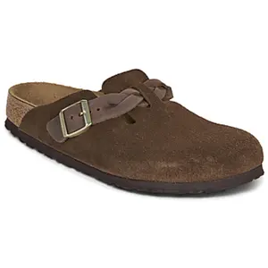 Birkenstock pour femme. 1031716 Sabots en cuir Boston tressé marron foncé (39), Plat, Aucun, Casuel pas cher