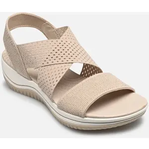 Jana Femme Damen Sandalen Flach Elastisch Vegan Sandale Plate, Beige doré, 37 EU
