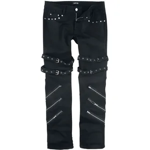 Jean Gothic de Gothicana by EMP - Jared - Jean Noir Avec Bouclesm Zips & Clous - W30L32 à W40L34 - pour Homme - noir W32L34
