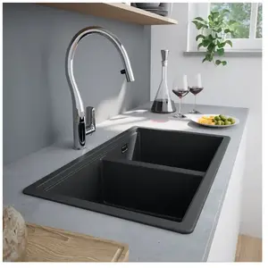 enoova evineo line 650 Évier de cuisine avec deux cuves l: 75 P: 45,5 cm, BRN200AN, pas cher