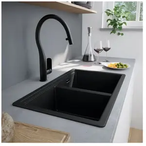 enoova evineo line 650 Évier de cuisine avec deux cuves l: 75 P: 45,5 cm, BRN200BL, pas cher