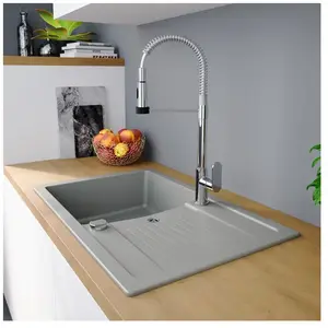 enoova evineo line 500 Évier de cuisine avec surface de dépose latérale l: 78 P: 50 cm, réversible, LID100SGR,