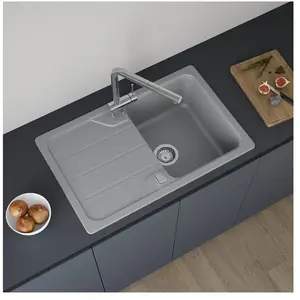enoova evineo line 100 Évier de cuisine avec surface de dépose latérale l: 78 P: 50 cm, réversible, FOD100SGR, pas cher