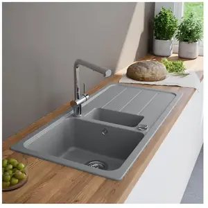 enoova evineo line 100 Évier de cuisine avec bac à restes et surface de dépose l: 100 P: 50 cm, FOD150LGR,