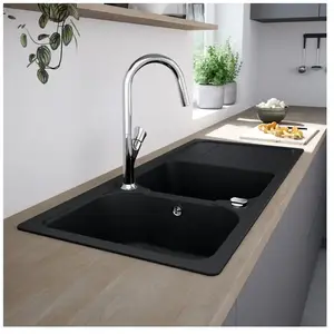 enoova evineo line 100 Évier de cuisine avec deux cuves et surface de dépose l: 116 P: 50 cm, FOD200AN,