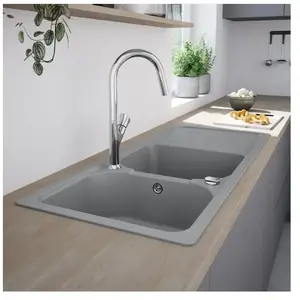 enoova evineo line 100 Évier de cuisine avec deux cuves et surface de dépose l: 116 P: 50 cm, FOD200GR, pas cher
