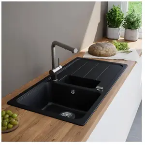 enoova evineo line 100 Évier de cuisine avec bac à restes et surface de dépose l: 100 P: 50 cm, FOD150LBL,