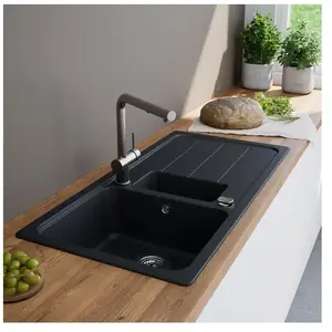 enoova evineo line 100 Évier de cuisine avec bac à restes et surface de dépose l: 100 P: 50 cm, FOD150LAN,