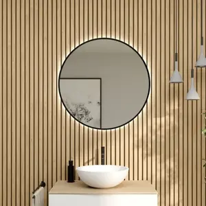 rivea Dia Miroir éclairé Ø 80 cm, avec effet Sunrise et cadre contrast...