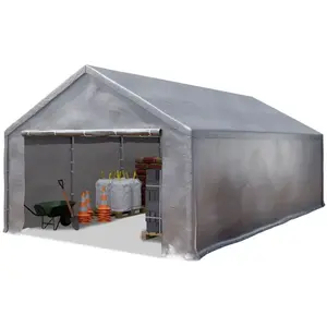 INTENT24 TOOLPORT Tente de Stockage 4x8 m Hangar de Stockage Abri Tente de Garage Bâche PE 350 N étanche à l'eau en Gris pas cher