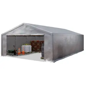 INTENT24 TOOLPORT Tente de Stockage 5x10 m Hangar de Stockage Abri Tente de Garage Bâche PE 350 N étanche à l'eau en Gris pas cher
