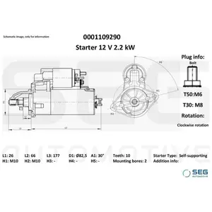 Démarreur Mercedes 2,2 Kw Mercedes-Benz; Ssangyong; Vw, Volkswagen Seg... pas cher