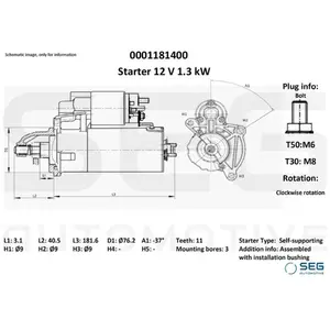 Démarreur Fiat 1.4kw Seg Automotive 0001181400 pas cher