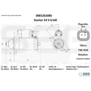 Comparateur de prix : Démarreur Daf 6.0 Kw Daf; Temsa Seg Automotive 0001261085