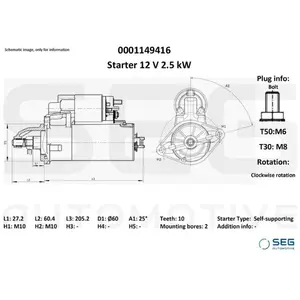 Démarreur Mercedes 1,8 Kw Mercedes-Benz Seg Automotive 0001149416 pas cher