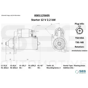 Démarreur Volkswagen 2.2kw Vw, Volkswagen Seg Automotive 0001125605 pas cher