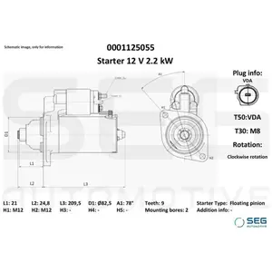 Démarreur Volkswagen 2.0kw Vw, Volkswagen Seg Automotive 0001125055 pas cher