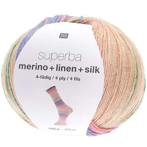 Laine à chaussette Superba Merino + Linen + Silk 4 fils - 100 gr - Mul...