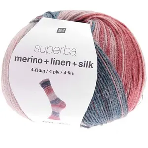 Laine à chaussette Superba Merino + Linen + Silk 4 fils - 100 gr - Mul...