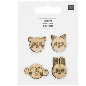 Boutons en Bois Tête d'Animaux X4 de : Une Touche de Charme Naturel po...