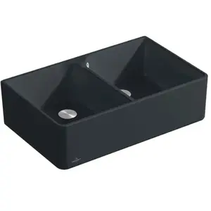 V&B Évier double bac 80 x m, commande manuelle, pure black