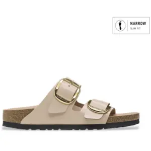 Mules femme Birkenstock Arizona Big Buckle Natural Leather Patent Beige 36 Étroit 1026553 pas cher