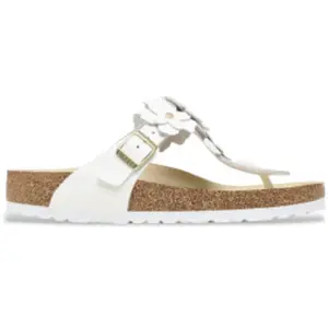 Birkenstock pour femme. 1026735 Gizeh Flower Embellishment sandales en cuir blanc (39), Plat, Boucle, Casuel pas cher