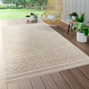 Comparateur de prix : Tapis Intérieur & Extérieur Terrasse Et Balcon Résistant Aux Intempéries Moderne Motif Géométrique 120 cm rond, Beige 4 - Paco Home