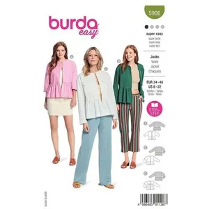 Patron Burda 5906 - Vestes épurées sans col du 34 au 48 (FR)(...) -