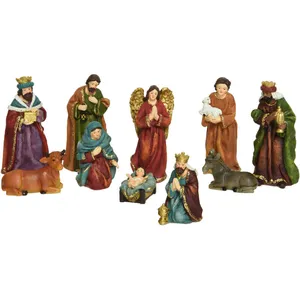 Spetebo Crèches de Noël peintes à la main - 10 pièces / 11 cm - décora... pas cher