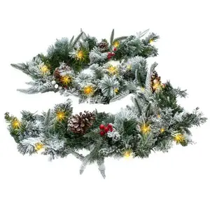 Comparateur de prix : Guirlande de sapin led avec neige et baies éclairée en blanc chaud - 2...