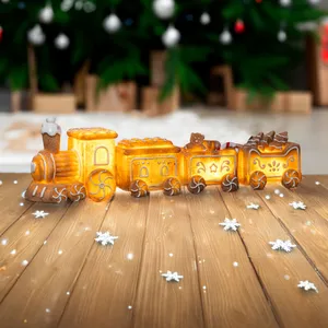 Comparateur de prix : Spetebo Led Train de Noël en Pain d'Épice Décoratif éclairé - 4 pièces - Train décoratif à piles