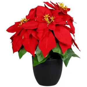 Spetebo Toile de Noël artificielle en pot noir - 30 cm - Fleur artificielle Poinsettia en reproduction réalisteVendu paramazon