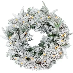 Spetebo Couronne de sapin led avec neige et baies éclairée en blanc ch... pas cher