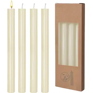 Spetebo Lot de 8 bougies en cire véritable striées - crème - Set de bo... pas cher