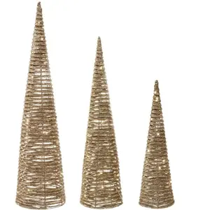 Beliani Lot de 3 Décorations LED Matière Synthétique Sapin de Noel Acc... pas cher